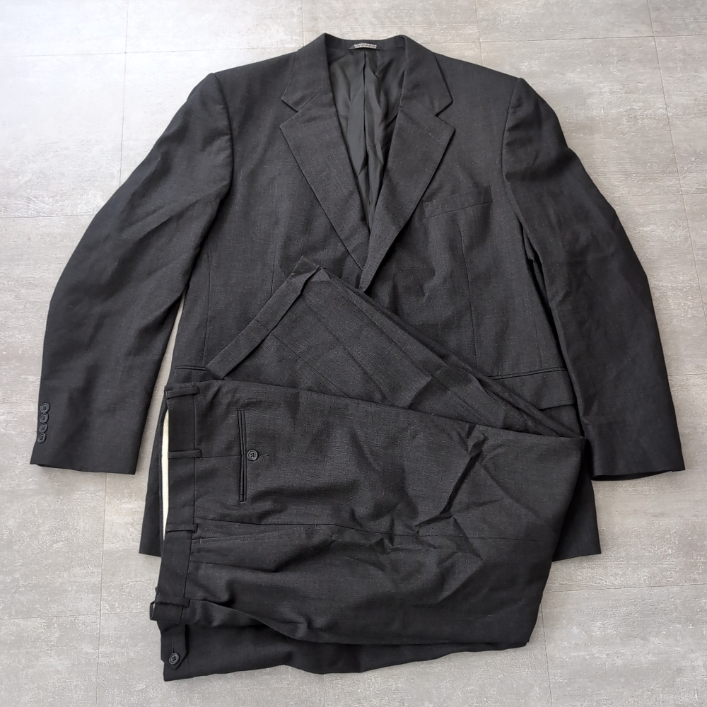 Vintage Y2K Stafford 46 Long 38x32 Dark Gray Worsted Wool Mens Business Suit